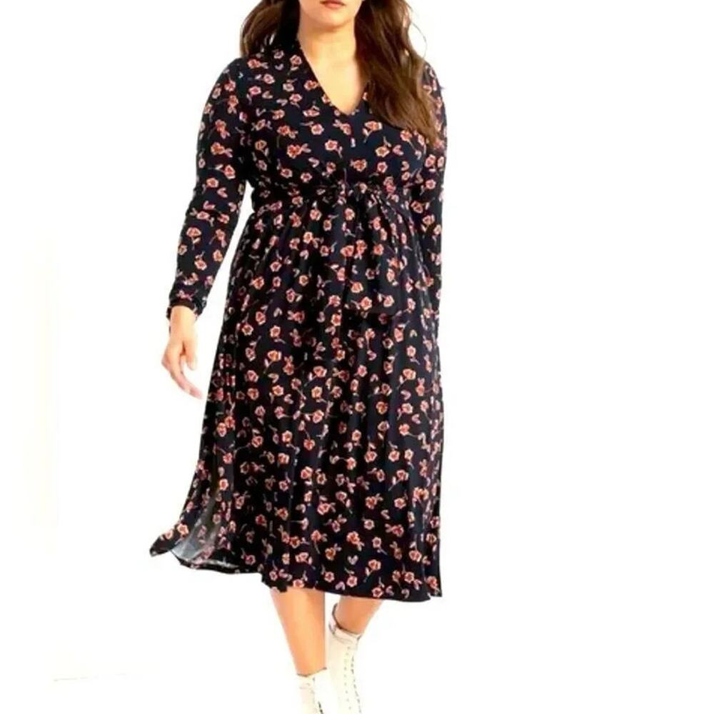 ELOQUII Tie Detail Floral Midi Dress, Size 20, New with Tag